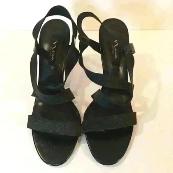New Nina Womens Heels Black Strappy Open Toe Party - Picture 2 of 9